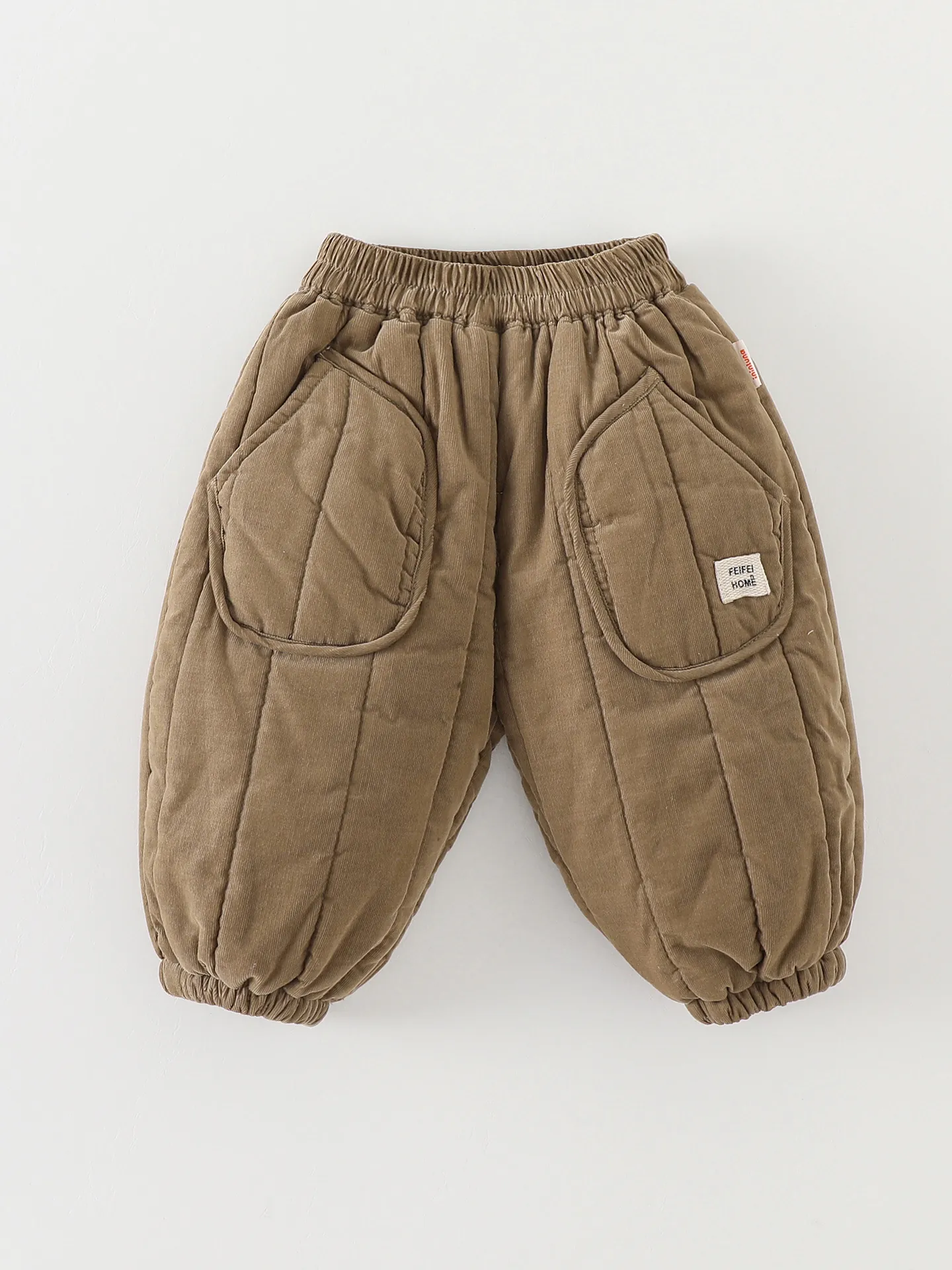 Baby Infant Winter Thickened Quilted Cotton Pants Toddler Padded Trousers Warm Corduroy Look Elastic Waist Fleece Bottoms