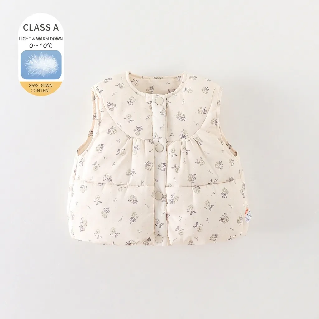 Gilet en Duvet Matelassé Floral pour Bébés Filles Veste Matelassée sans Manches Chaud Extérieur Hiver Enfant