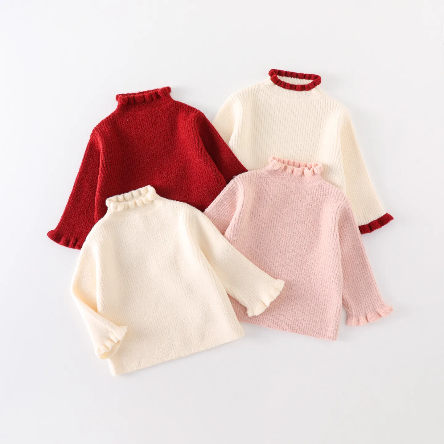 Kleinkind Mädchen Strickpullover Stehkragen Rüschenbesatz Langarm Pullover Herbst Winter Warme Basisshirt