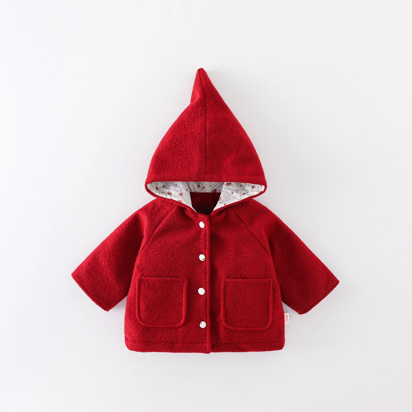 Baby Girls Red Hooded Jacket Thick Winter Coat With Cherry Pattern Lining Princess Style Warm Outerwear For Toddler Infants