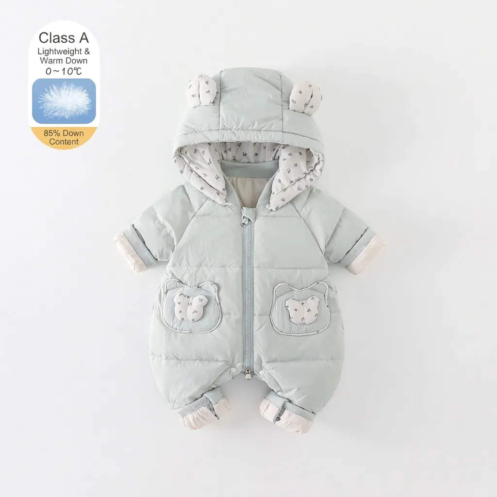 Baby Daunen-Jumpsuit Süßer Cartoon Bär Ohr Kapuzen-Strampler Für Kleinkinder Winter Warm Verdickt Gesteppte Oberbekleidung Schneeanzug