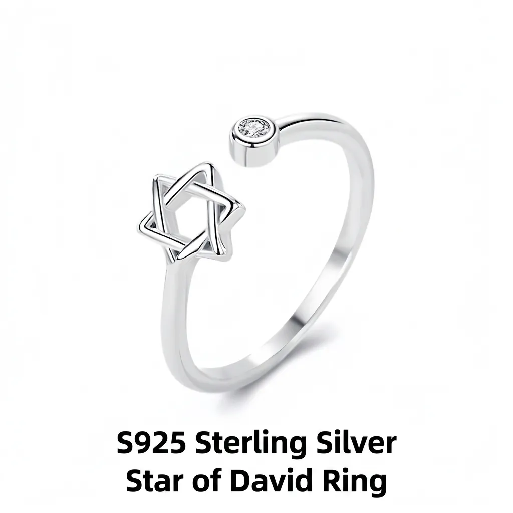 S925 Sterling Silver Hexagram Star Open Ring For Women Minimalist Zircon Adjustable Finger Ring Fashion Jewelry Gift