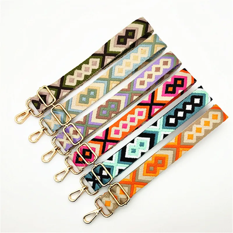 Correa de Bolso Bordada con Diamantes Geométricos Estilo Étnico Correa de Hombro Ancha de Repuesto Ajustable para Mujeres