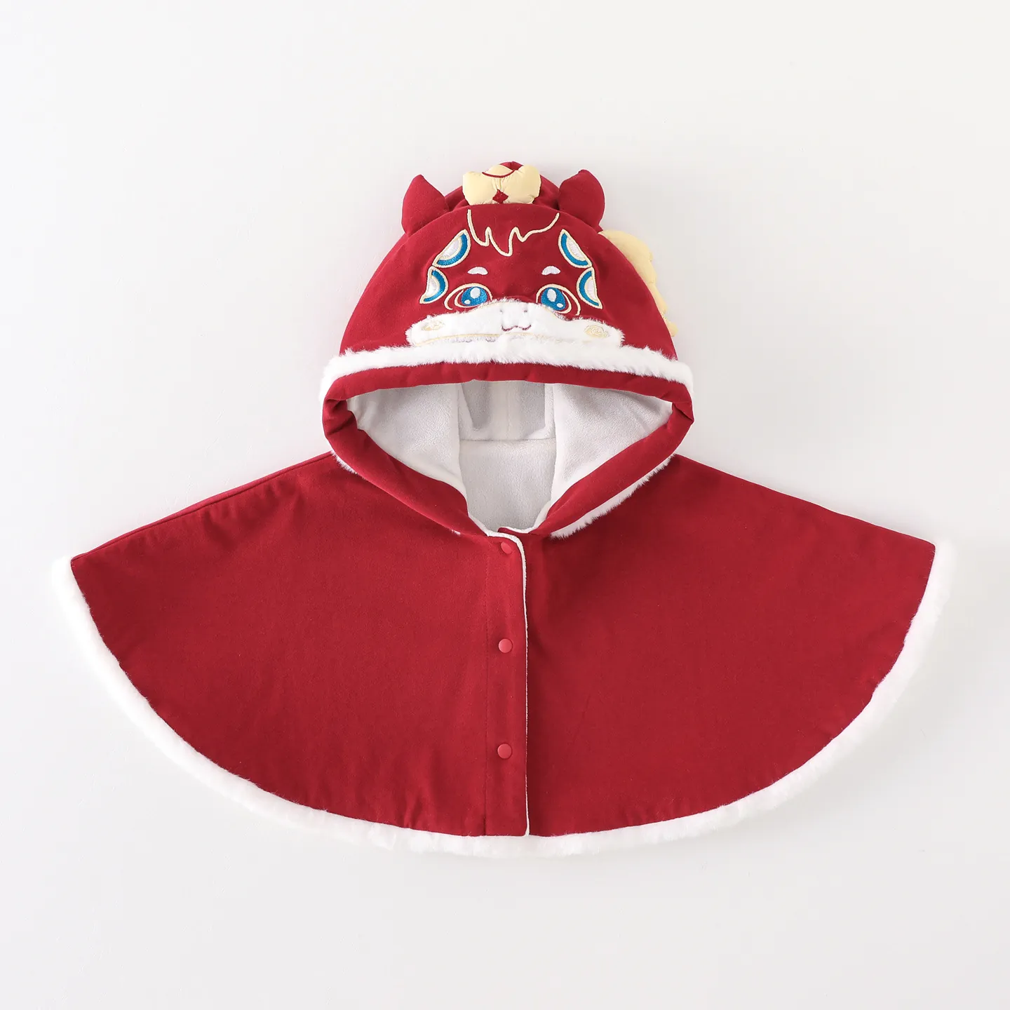 Mantello con Cappuccio Invernale per Neonata Sacco a Pelo Caldo in Misto Mantello Stile Cinese Ricamato Capodanno Rosso Capispalla