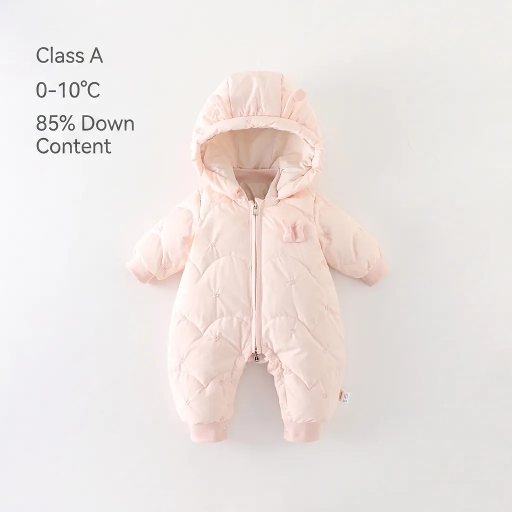 Baby Girls Winter Hooded Down Jumpsuit Heart Quilted Floral Embroidered Warm Thick Snowsuit Romper Cartoon Ears Pink Outwear
