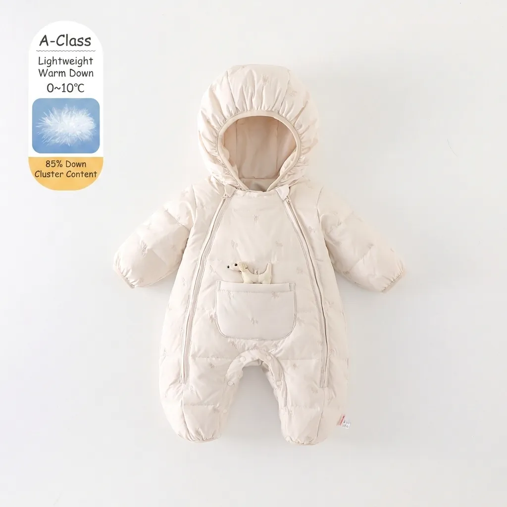 Kleinkind Baby Winter Kapuzen-Daunenoverall Süße Cartoon Hundestickerei Weiße Entendaunen Wattierter Strampler Verdickte Warme Outdoorkleidung