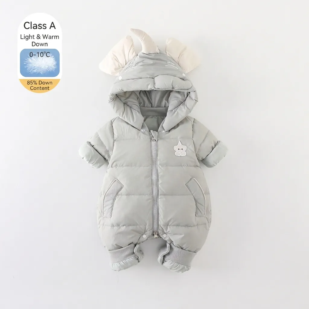 Infant Winter Hooded Down Jumpsuit For Newborn Boys White Duck Down Thickened Warm Romper Cartoon Animal Jumpsuit