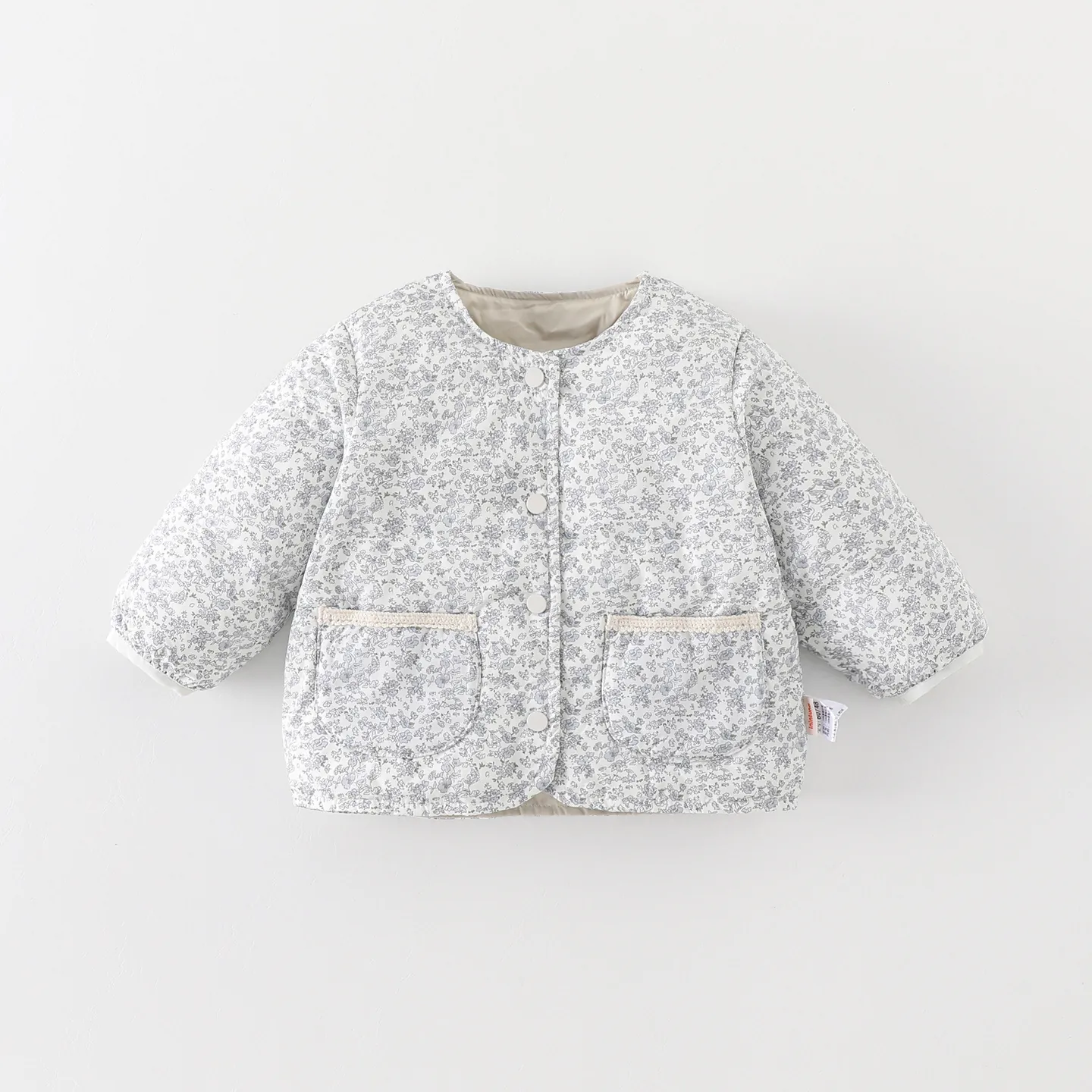 Toddler Girls Floral Quilted Down Jacket White Duck Down Warm Puffer Outerwear Coat For Infants Korean Style Padded Top