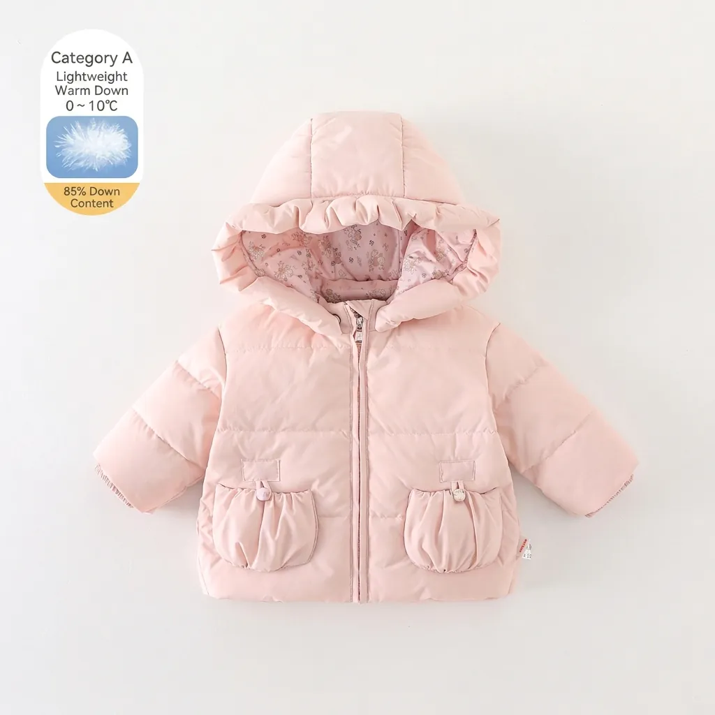 Baby Girl Winter Hooded Down Jacket Thickened Warm White Duck Down Coat With Ruffle Floral Lining Sweet Toddler Outerwear