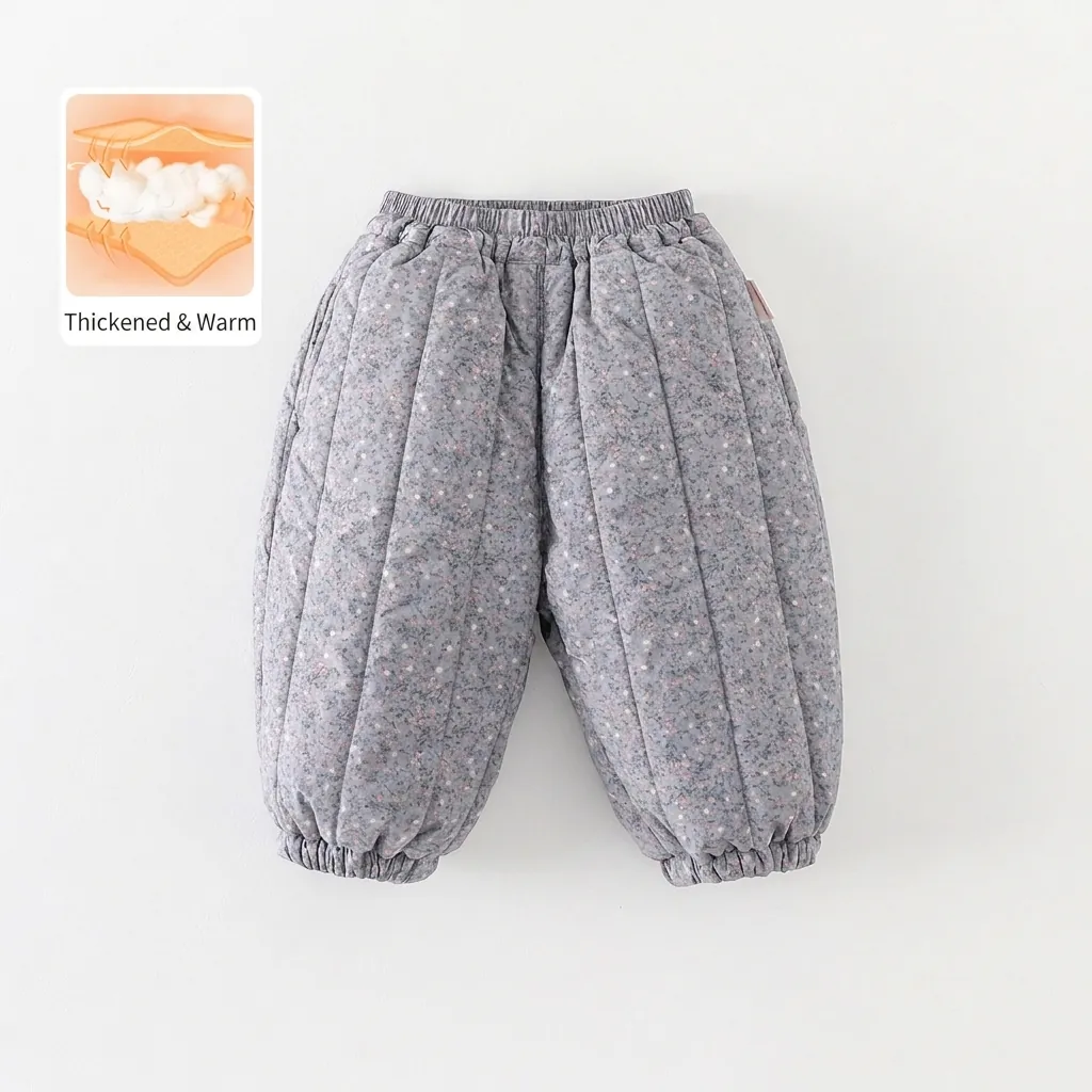 Baby Girls Floral Quilted Pants Winter Warm Padded Trousers For Toddler Infants Elastic Waist Casual Lantern Outerwear