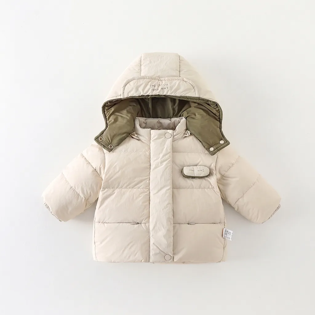 Winter Baby Hooded Duck Down Jacket Thick Fleece Lining Infant Outerwear Coat Contrast Color Warm Padded Clothes For Boys Girls