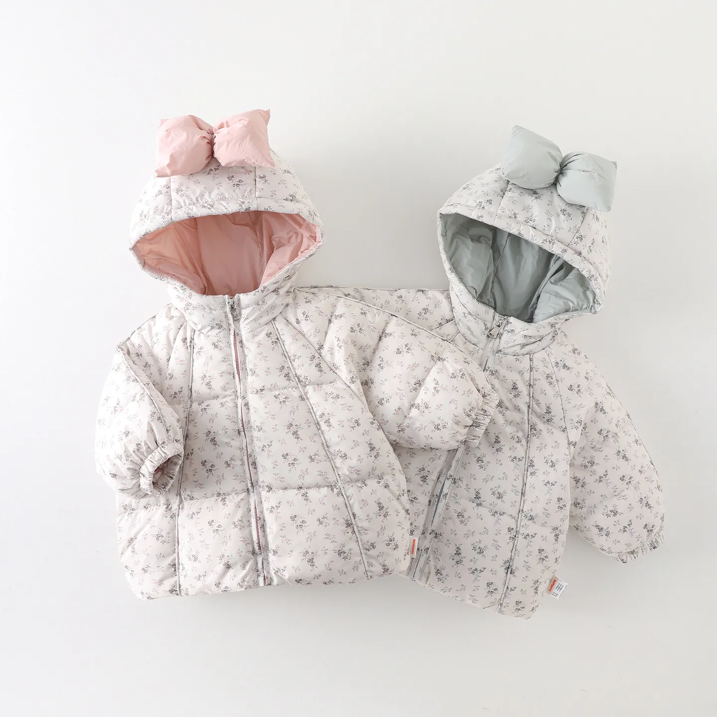 Chaqueta de Plumón con Flores para Bebé Niña Capucha Abrigo Cálido Acolchado con Lazo Grande Invierno Plumón de Pato Blanco