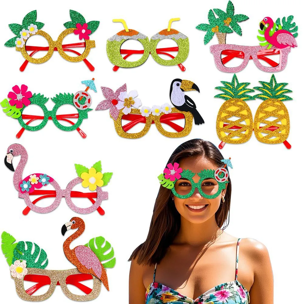 Lunettes De Fête Tropicale Hawaïenne Paillettes Plastique Feutre Flamant Ananas Cocotier Luau Thème Plage Nouveauté Lunettes Accessoires