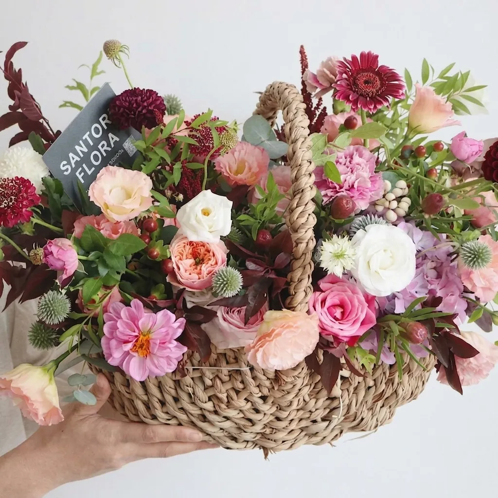 Cesto di Fiori Intrecciato a Mano in Paglia Rustico Portatile in Stile Vimini Rattan per Fiori Freschi Secchi Decorazione Casa