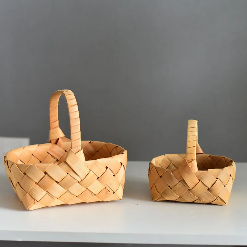 Panier en Copeaux de Bois Tissé à la Main Panier Cadeau Portable de Style Japonais pour Souvenirs de Mariage Bonbons Fruits Secs Décoration de la Maison
