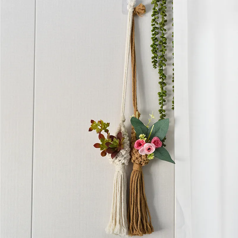 Handmade Cotton Macrame Hanging Basket Nordic Boho Tassel Wall Decor Tapestry Flower Pot Holder Home Air Plant Storage Pocket