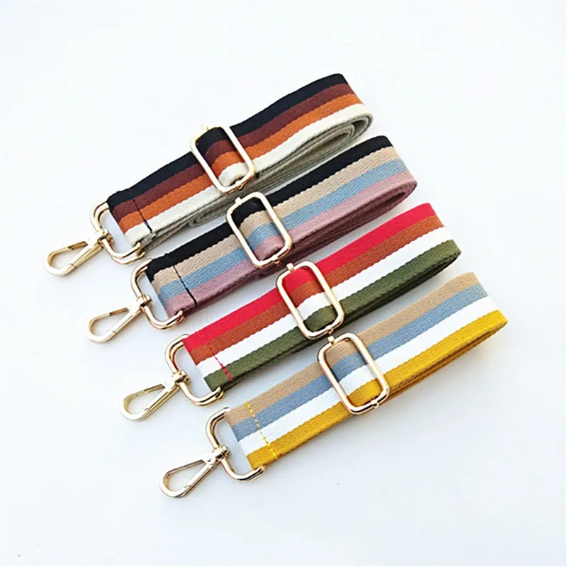 Fashion Wide Colorful Striped Replacement Bag Strap Adjustable Cotton Polyester Shoulder Belt For Crossbody Backpack Purses With Metal Buckles