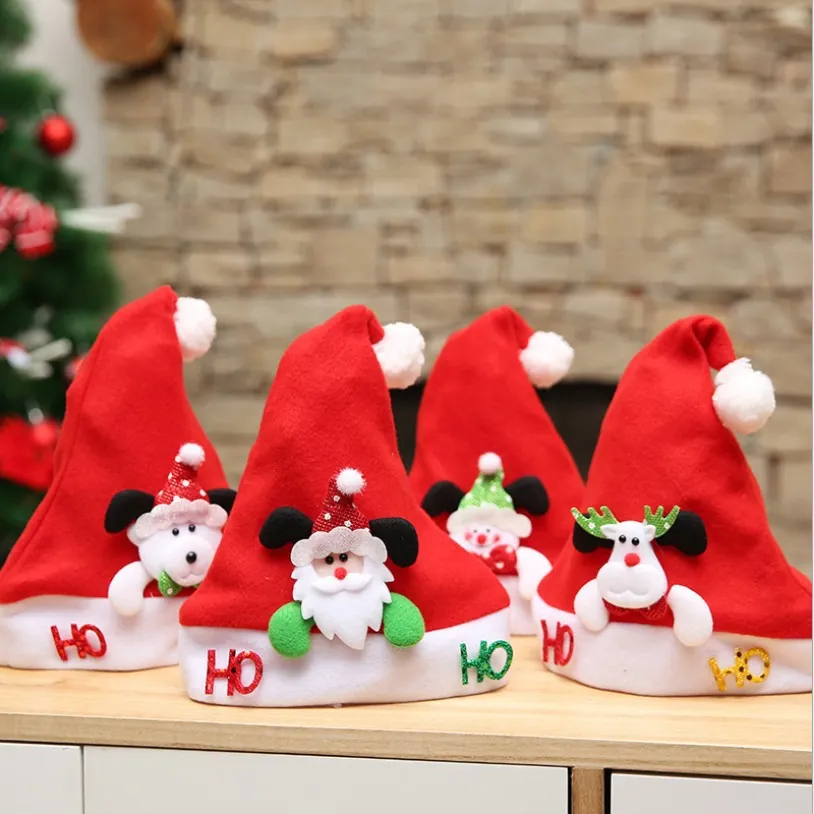 Adult Kids Christmas Hat Soft Brushed Fleece Santa Claus Reindeer Snowman 3D Applique Festive Party Costume Accessories Holiday Decor