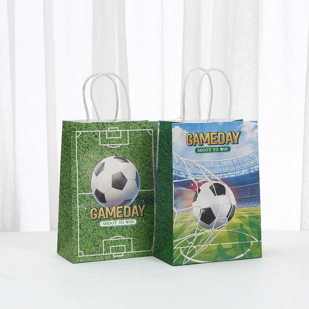 Fußball Thema Kraftpapier Geschenktüten Mit Griffen Fußball Bedruckte Einkaufstaschen Für Sport Party Gameday Leckereien
