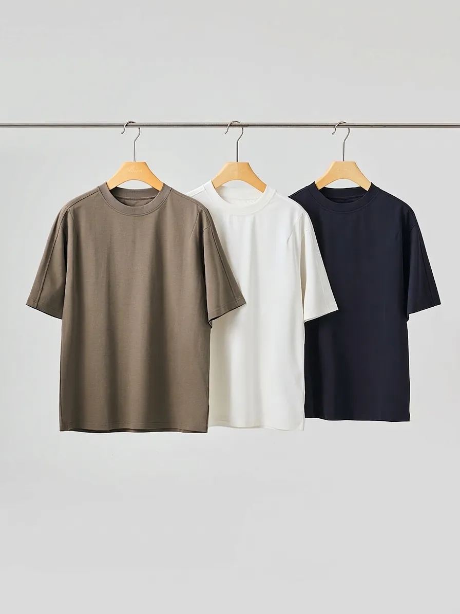 Men Casual Solid Color T-Shirt Cotton Blend Breathable Loose Fit Round Neck Short Sleeve Drop Shoulder Applique Tee Top