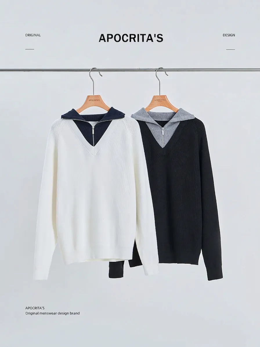Heren Nep Tweedelig Trui Casual Ruime Lazy Stijl Reverskraag Rits Gebreid Shirt Acryl Polyester Modal Ribgebreid Breigoed