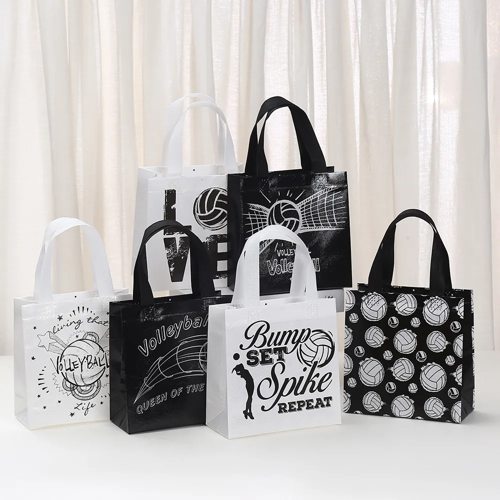 Volleyball Printed Non-Woven Gift Bag Waterproof Coated Tote Bag For Sport Party Favors Shopping Bag With Handles Women