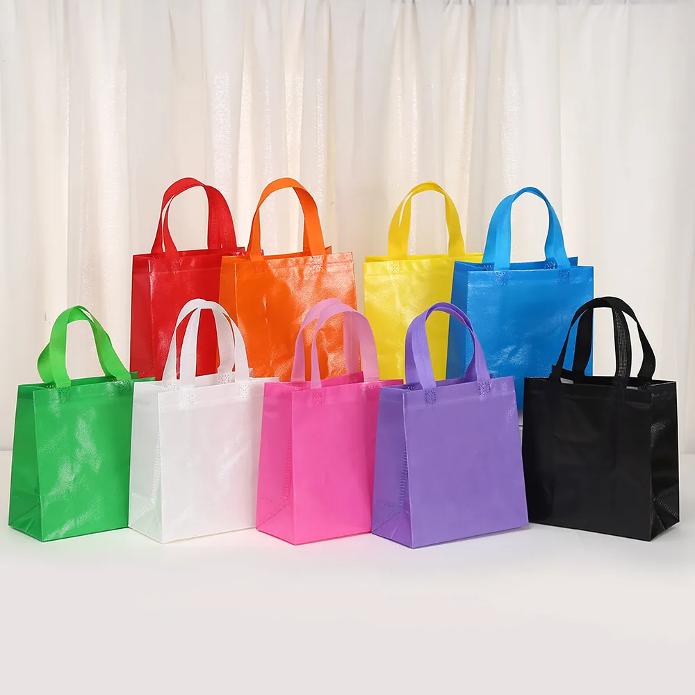 Waterproof Non-Woven Fabric Tote Bag Solid Color Laminated Reusable Shopping Bag Portable Party Favor Gift Wrap Bag