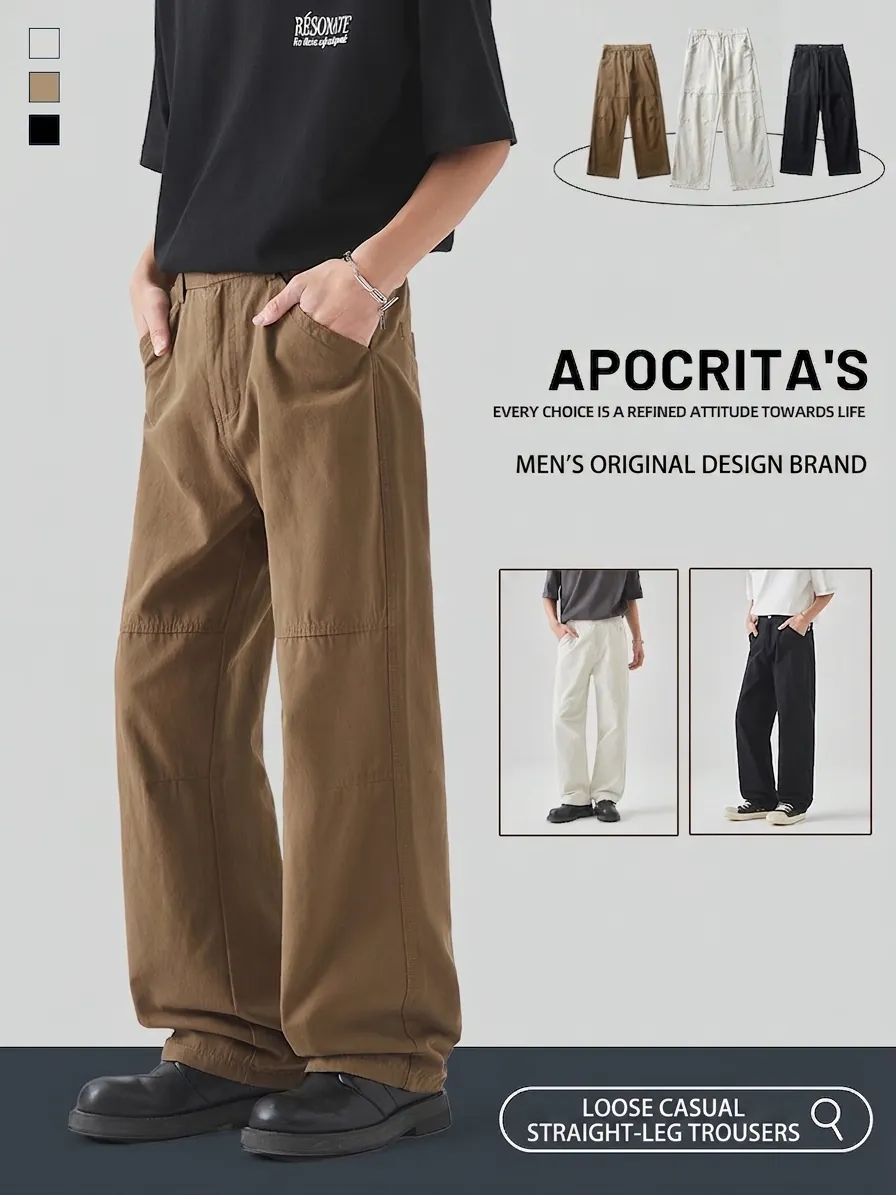 Men's High Quality Pique Cotton Cargo Pants Loose Straight Leg Casual Workwear Trousers Urban Fashion Solid Color Long Pants