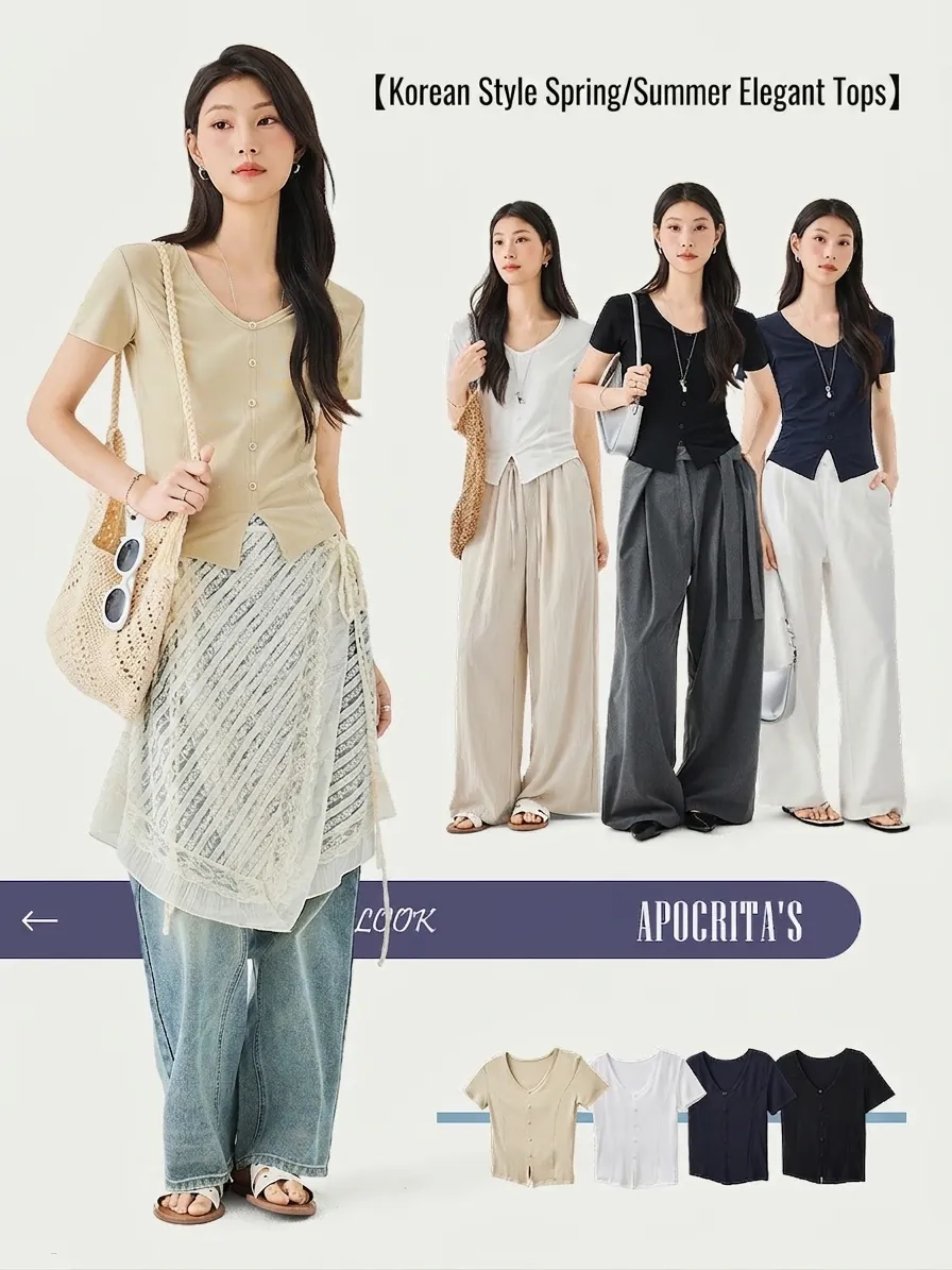 Women V Neck Short Sleeve T Shirt Viscose Spandex Slim Fit Solid Color Button Front Summer Basic Casual Crop Top Tee