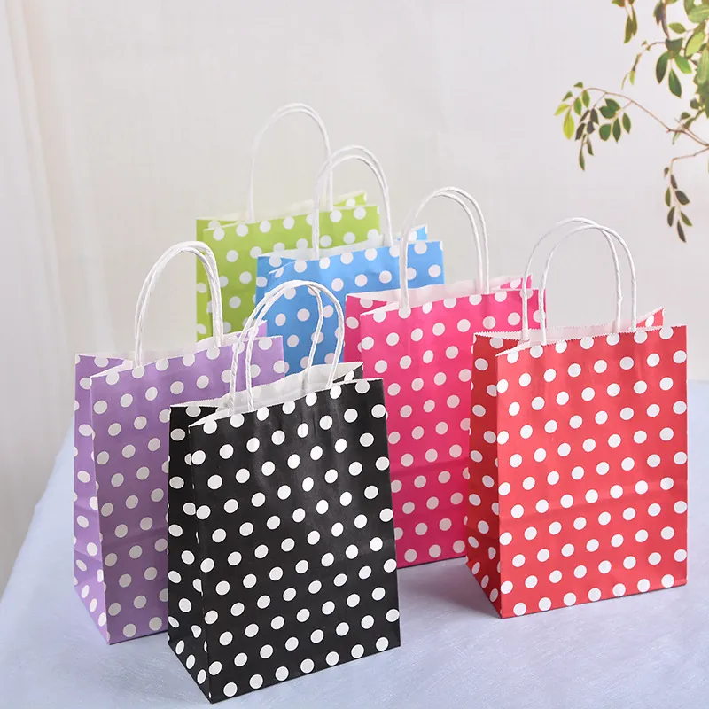 Sacs Cadeaux en Papier Kraft à Pois Avec Poignées pour Fêtes Bonbons Vêtements Emballage Décoratif Sacs à Main Cadeaux