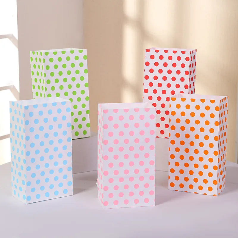 Bolsa de Regalo de Papel Kraft Con Pegatinas Patrón de Lunares Verdes Para Embalaje de Caramelos Comida de Fiesta