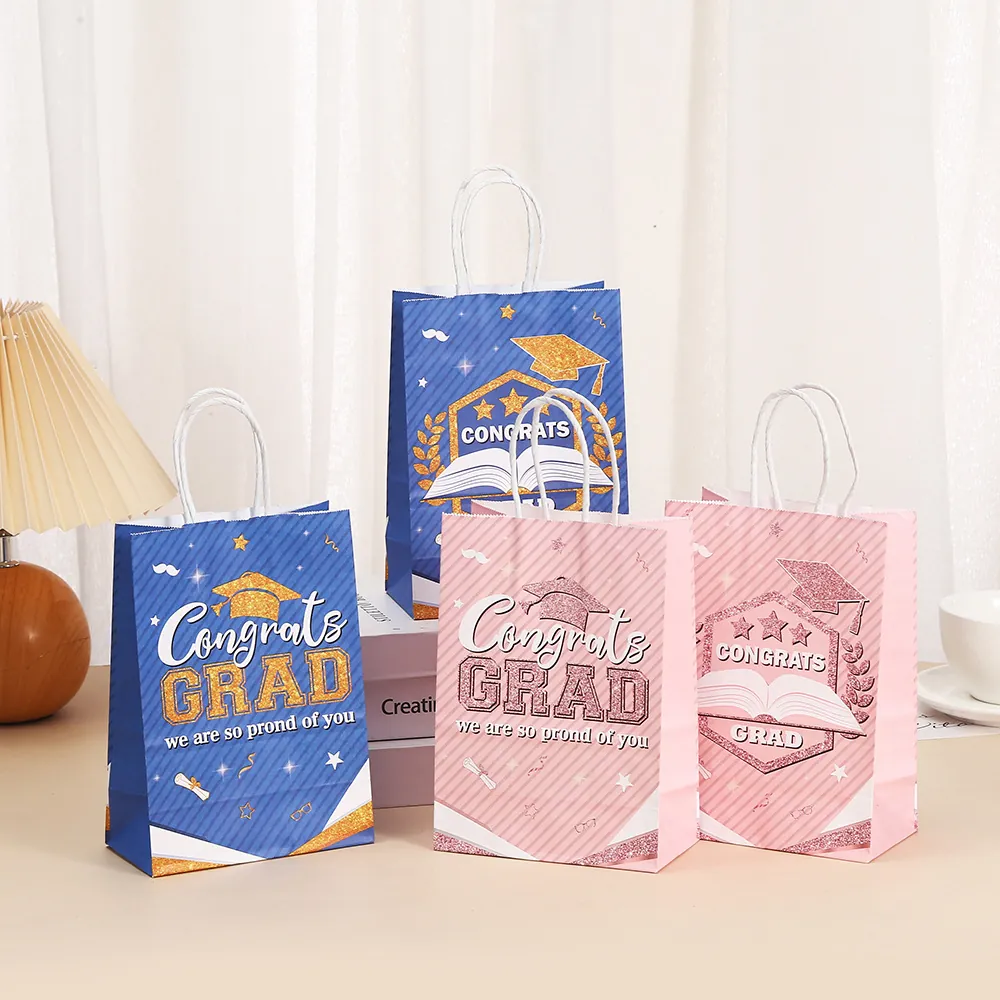 Graduation Gift Bags Congrats Grad Paper Bags With Handles Blue Pink Party Favor Bags For School Ceremony Students