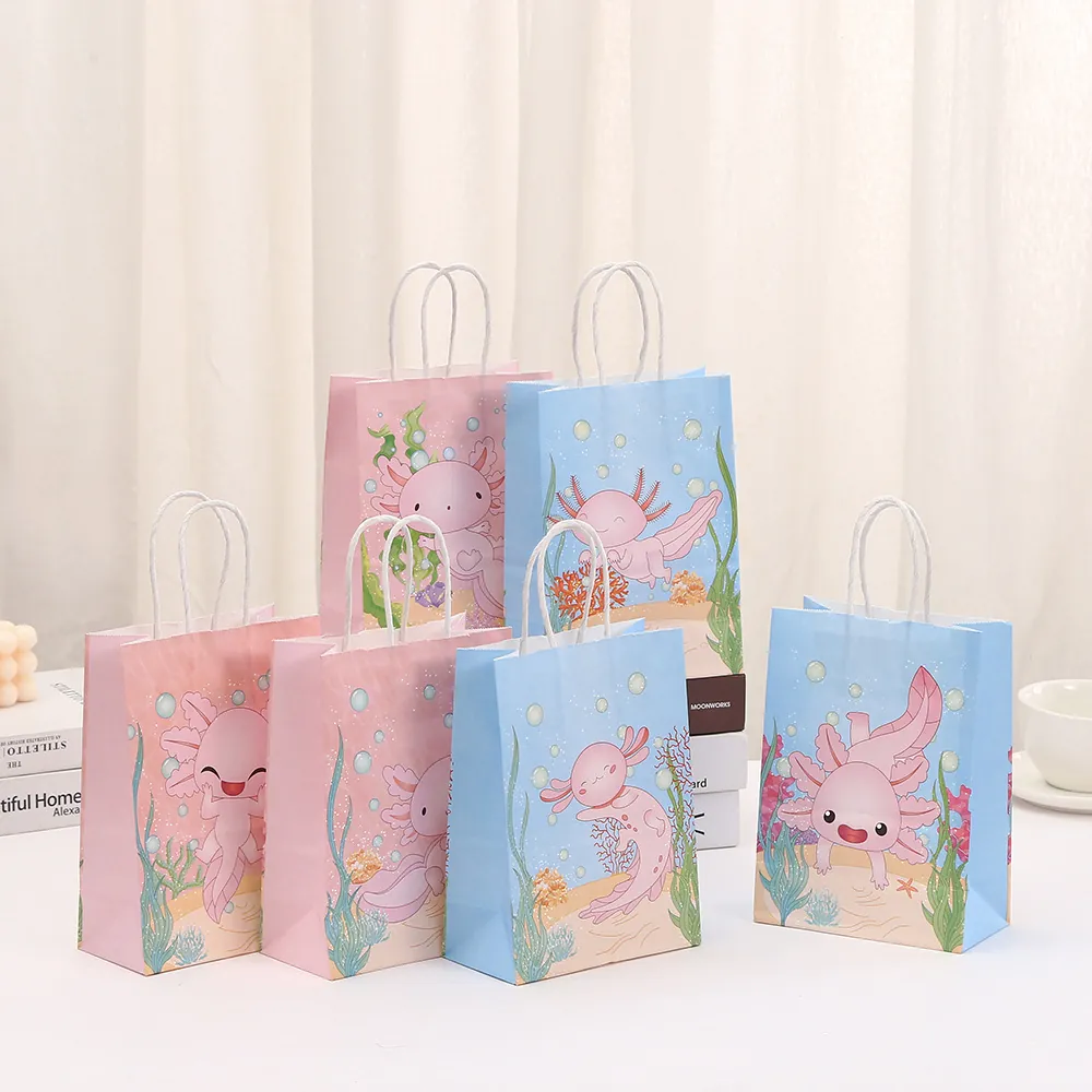 Cartoon Axolotl Kraftpapier Geschenktüten Mit Griffen Niedliche Meerestier Muster Goody Bags Für Geburtstag Party Mitbringsel