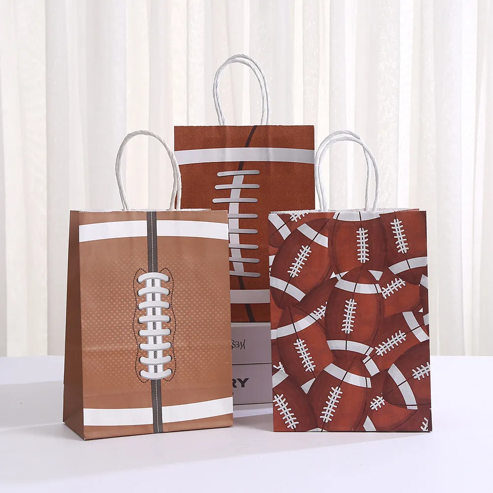 American Football Rugby Themed Kraft Paper Gift Bags With Handles For Sports Themed Birthday Party Favors Shopping Packaging Handbags
