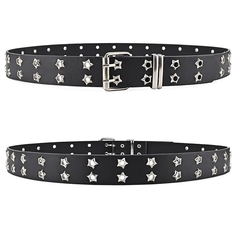 Punk Style PU Leather Belt With Star Metal Eyelets And Prong Buckle Unisex Fashion Waist Belt For Jeans
