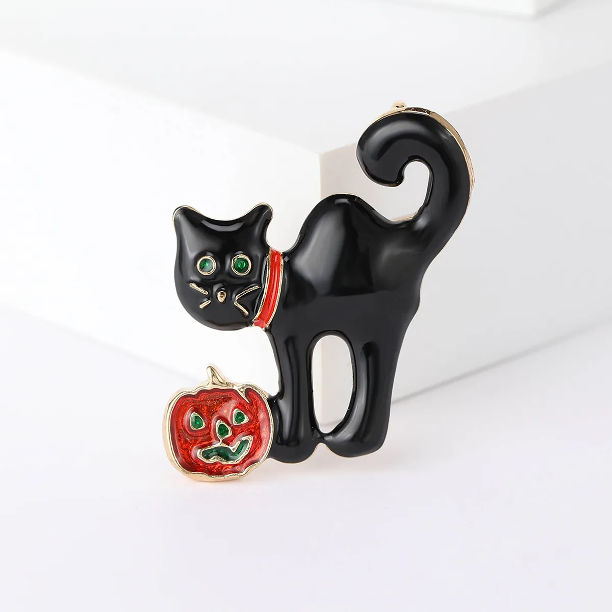 Halloween Black Cat Pumpkin Enamel Brooch Alloy Rhinestone Inlaid Badge Pin For Festival Party Women Jewelry Accessories
