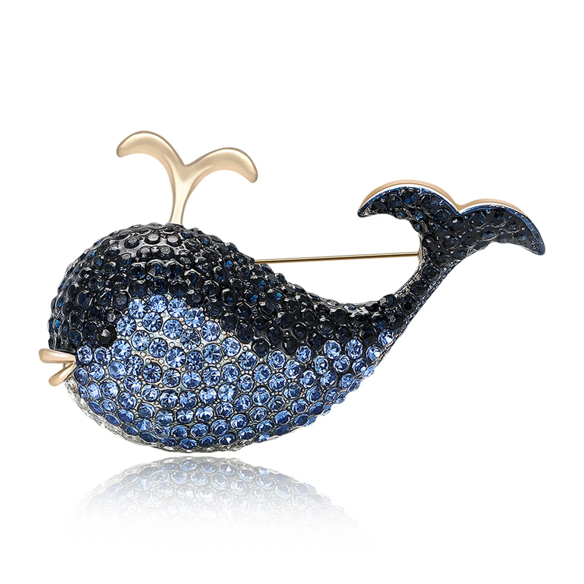 Élégante Broche Baleine en Alliage Avec Strass Bleu Dégradé Design Animalier pour Accessoires de Vêtements et Épingles à Écharpe