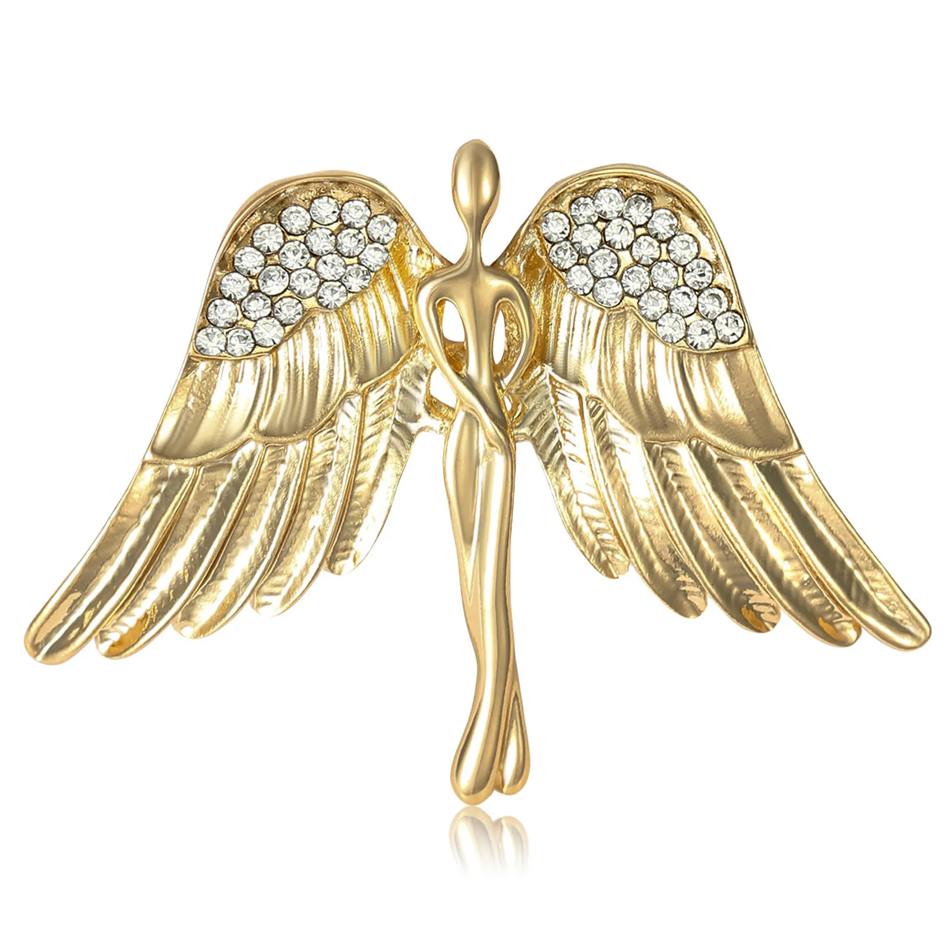 Angel Wing Rhinestone Brooch Alloy Inlaid Sparkling Suit Lapel Pin For Women Men Fashion Jewelry Clothing Accessory Gold Silver