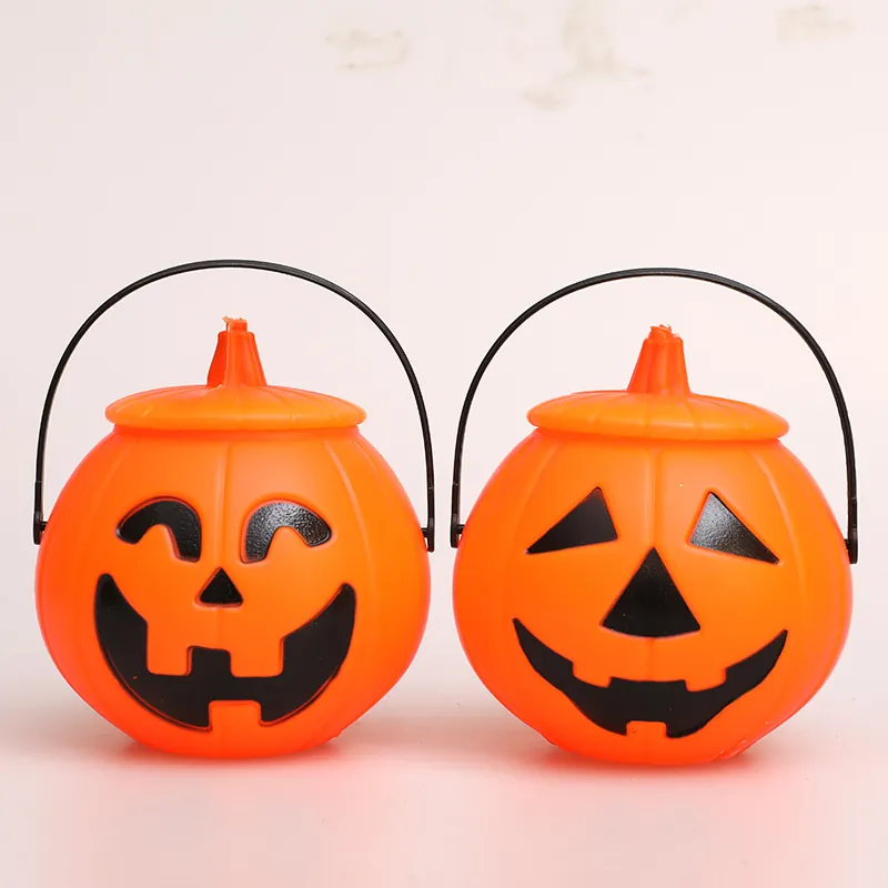 Halloween Pumpkin Candy Bucket Orange Plastic Portable Jack-O-Lantern Pail For Spooky Party Decor Trick Or Treat Supplies