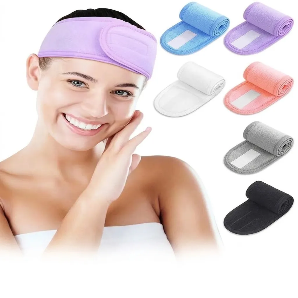 Adjustable Hook And Loop Spa Headband Soft Polyester Towel Cloth Face Wash Makeup Hair Band For Women Beauty Yoga Hair Accessories