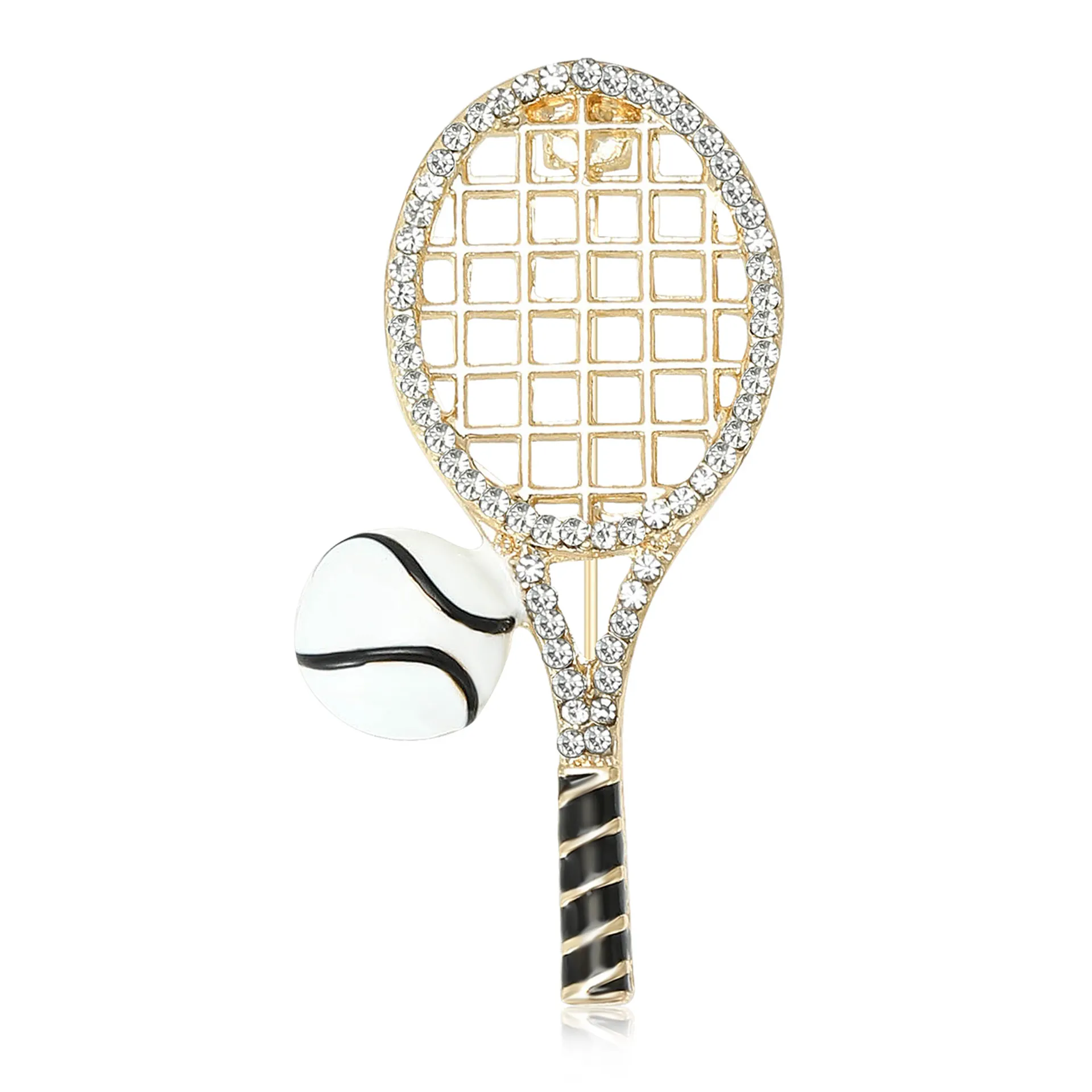 Fashion Alloy Rhinestone Tennis Racket Brooch Enamel Sports Theme Decorative Lapel Pin For Men Women Jewelry Accessory