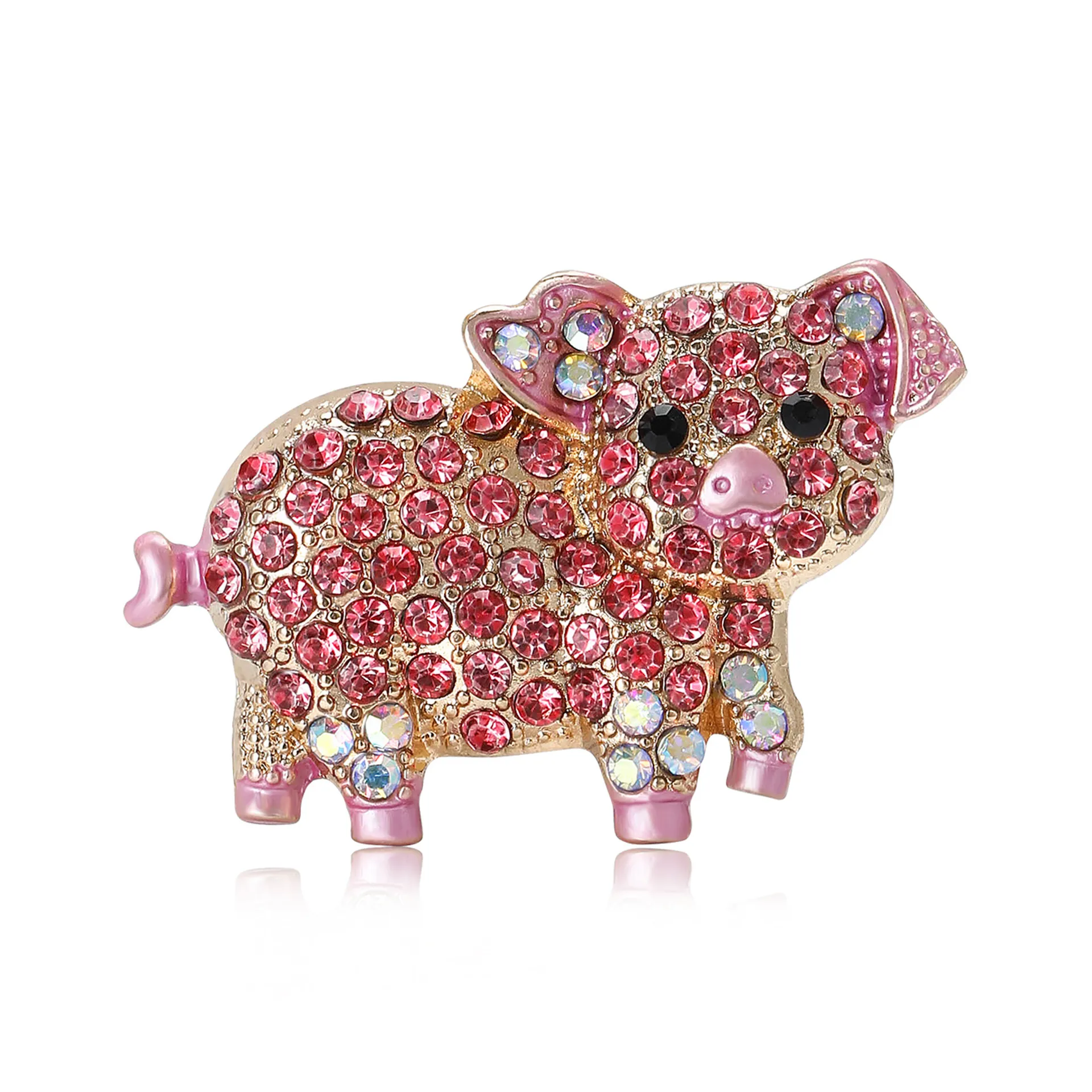 Cute Alloy Pink Rhinestone Pig Brooch Creative Cartoon Enamel Drip Oil Animal Brooches Pins For Women Coat Cardigan Jewelry