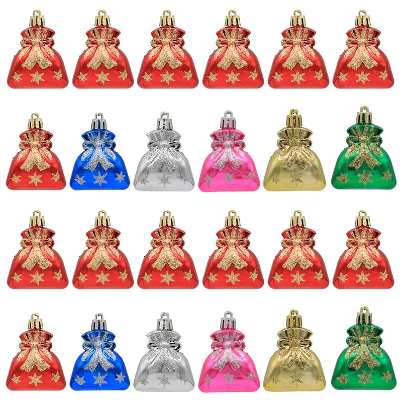 Electroplated Plastic Christmas Tree Hanging Ornaments Snowflake Bowknot Pattern Gift Bag Shape Decor For Xmas Home Festival