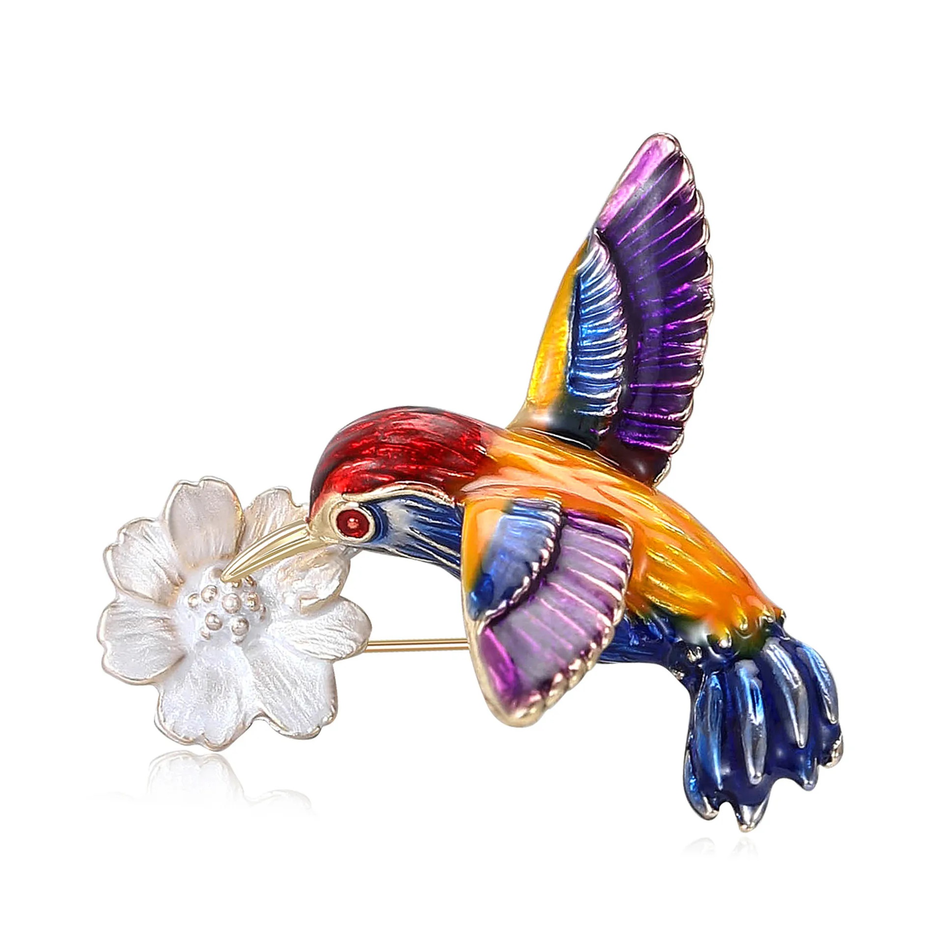 Broche Colibri en Émail Coloré de Mode Épingle à Fleurs d'Oiseau en Alliage pour Costumes Manteaux de Femmes Robe de Fête Bijoux