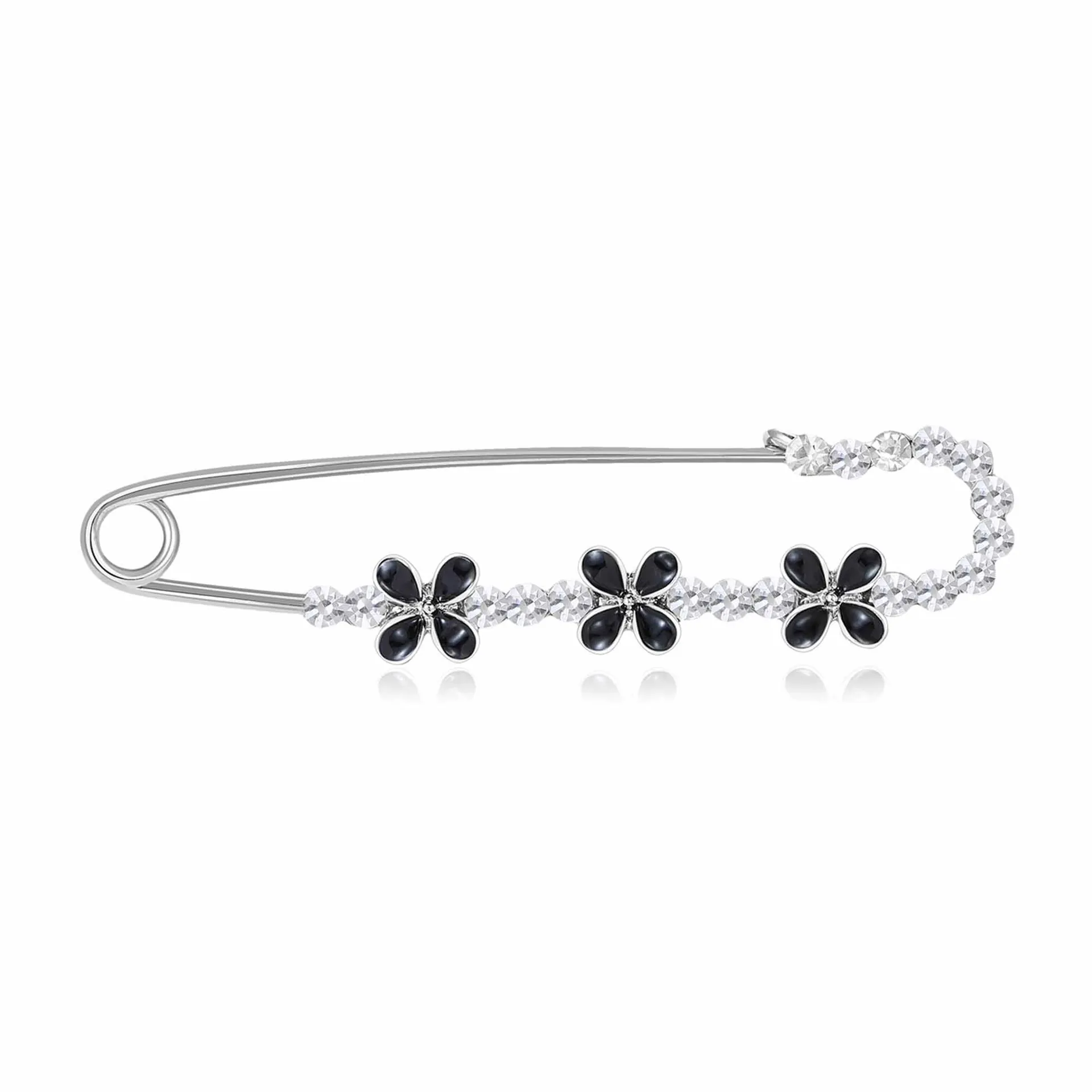 Broche Épingle de Sûreté Trèfle à Quatre Feuilles en Alliage Vintage Avec Strass Élégante Épingle Fleur Émaillée Pour Femme