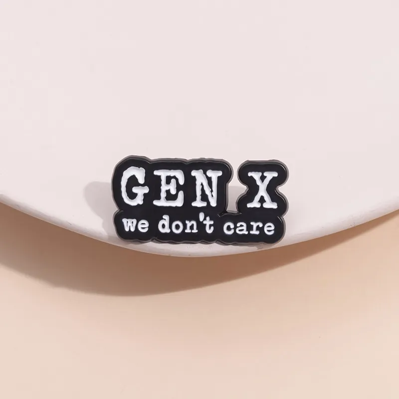 Minimalist Black White Enamel Brooch Pin Gen X We Don't Care Slogan Badge Zinc Alloy Jewelry Accessory For Clothing Backpack Unisex Gift