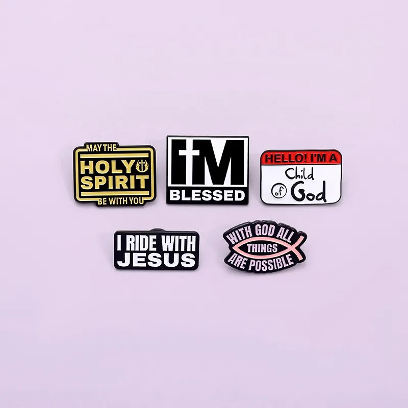 Broche en Alliage de Zinc Citation Chrétienne Religieuse Émaillée Child of God Holy Spirit Blessed Badges Pour Vêtements