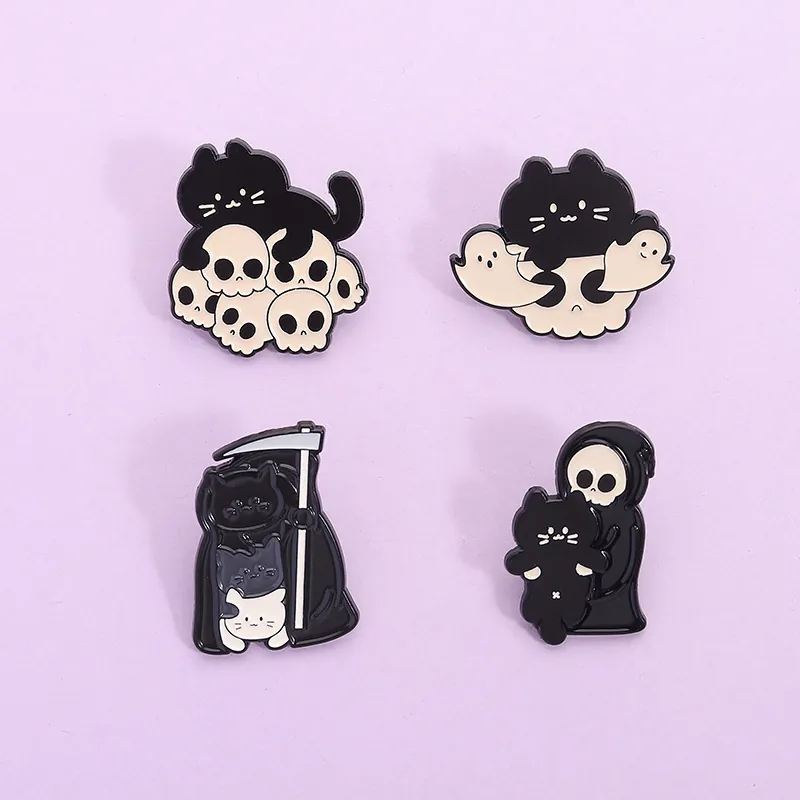 Broche en Email Chat d'Halloween Faucheuse Crâne Fantôme Alliage Broche pour Sac à Dos Vêtements Personnalisé Dessin Animé Bijoux Badge Cadeau