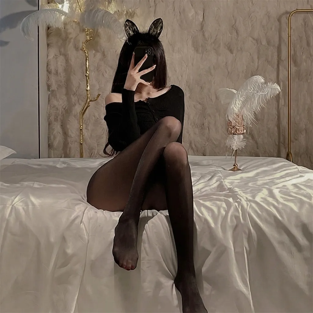 Oil Shiny Sexy Crotchless Tights For Women Glossy High Elastic Nylon Pantyhose Ultra Thin Lingerie Hosiery
