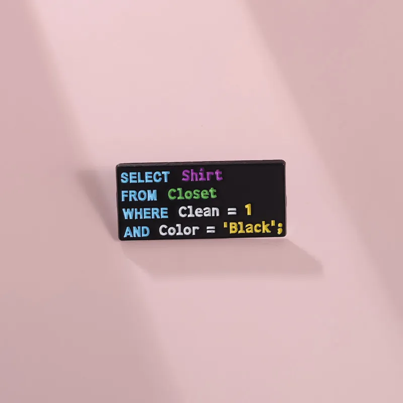 Broche en Alliage Émaillé Code de Programmation SQL Badge de Programmeur Créatif Bijoux Geek Personnalisés pour Sac à Dos Chapeau Vêtements Cadeau